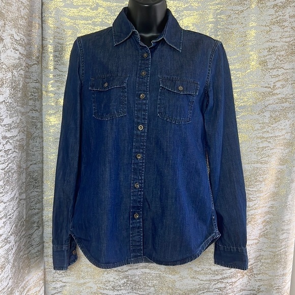 Banana Republic Dark Soft Wash Button Up Denim Shirt Size XS - Picture 4 of 16